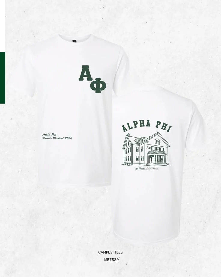 Alpha Phi · Apparel mockup — Campus Tees garment mockup inspiration