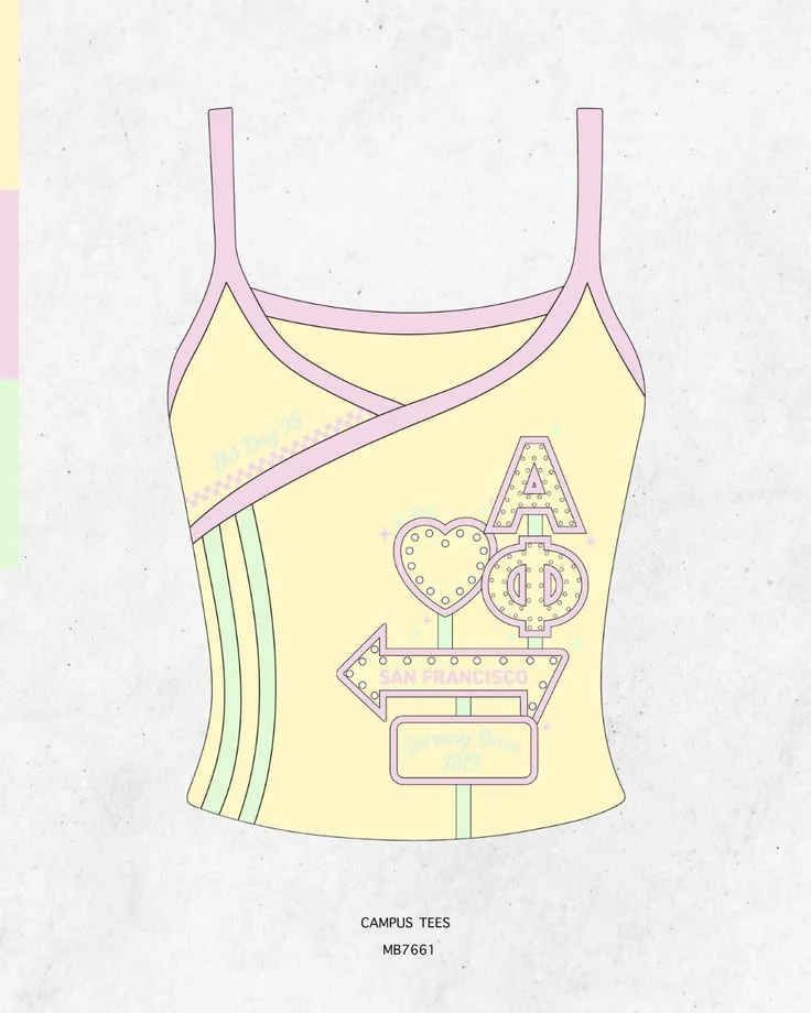 Alpha Phi · Apparel mockup — Campus Tees garment mockup inspiration
