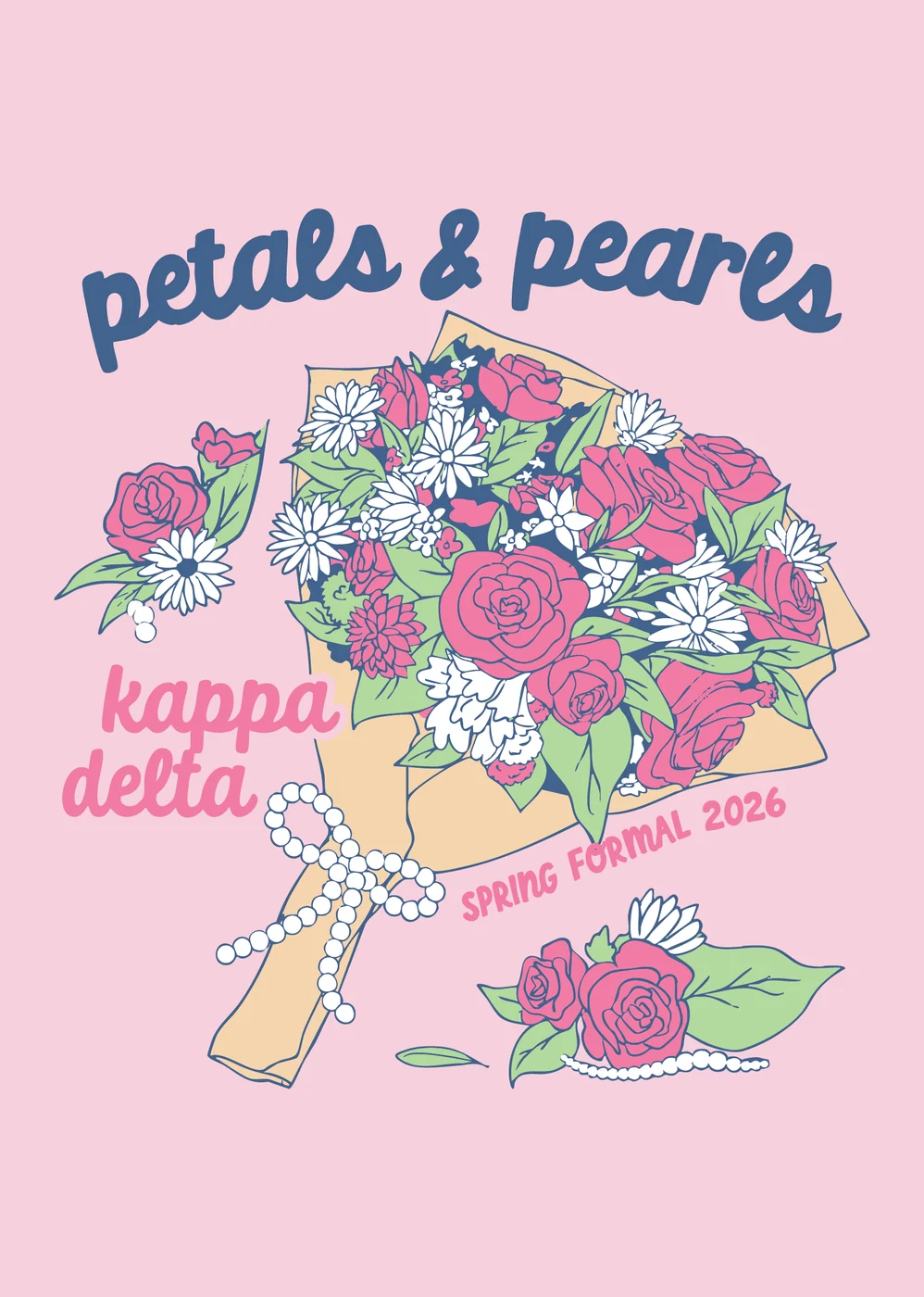 Louisville Kappa Delta Petals&Pearls Gildan5000Light Pink V2 — Kappa Delta custom apparel design inspiration