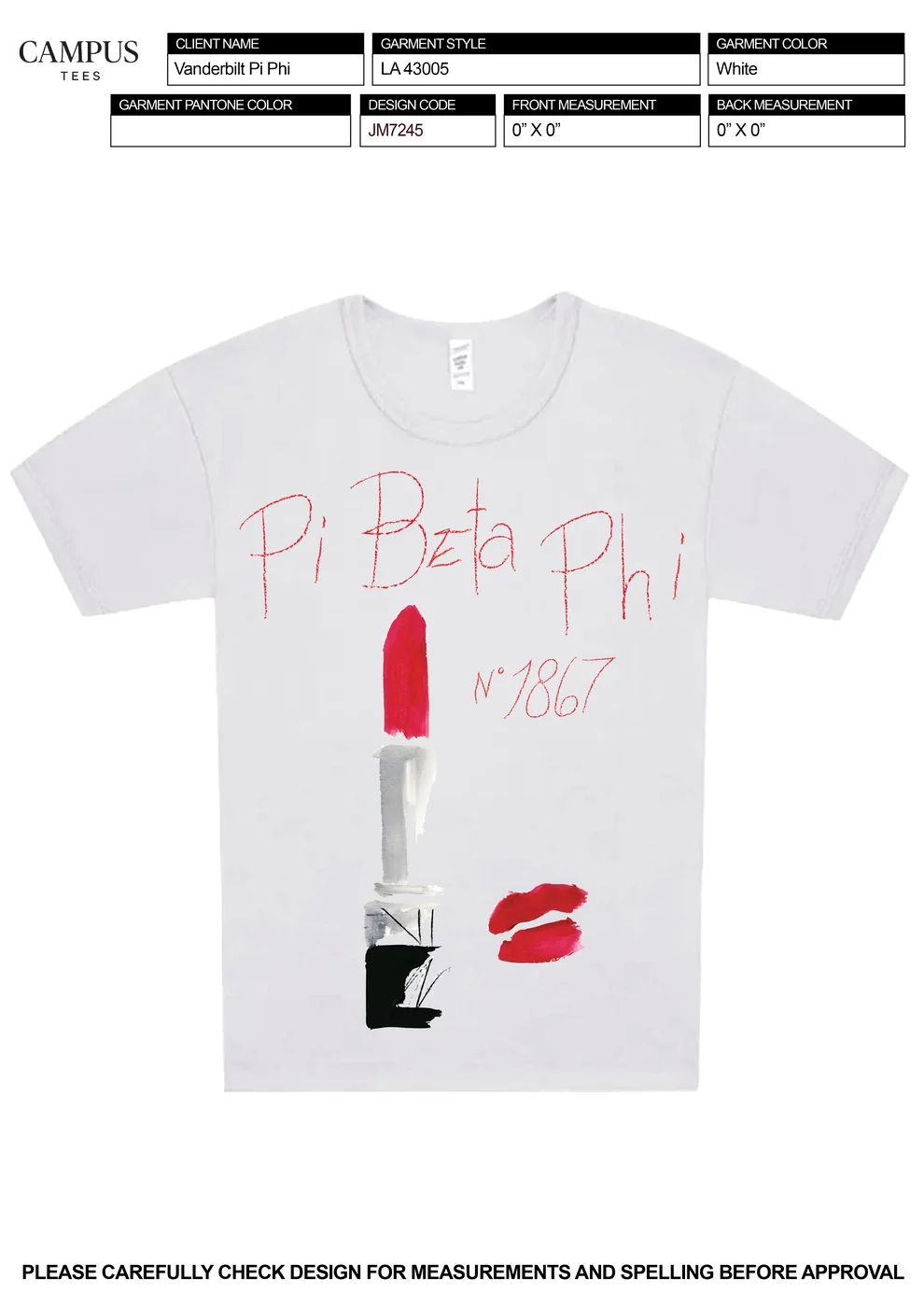 Vanderbilt Pi Phi Pi Beta Phi Lipstick 1867 — Pi Beta Phi custom apparel design inspiration