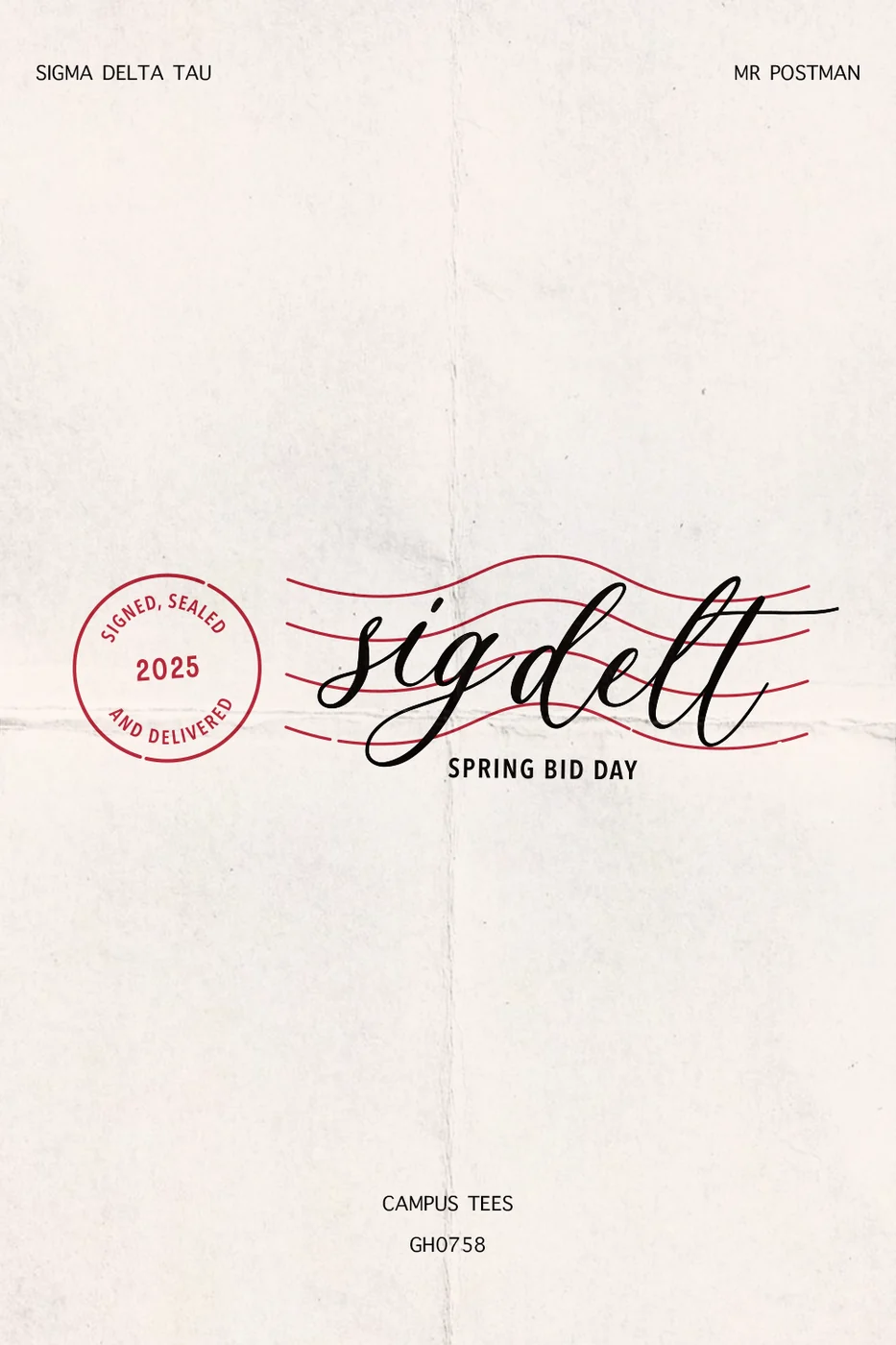Sigma Delta Tau Mr Postman — Campus Tees custom apparel design inspiration