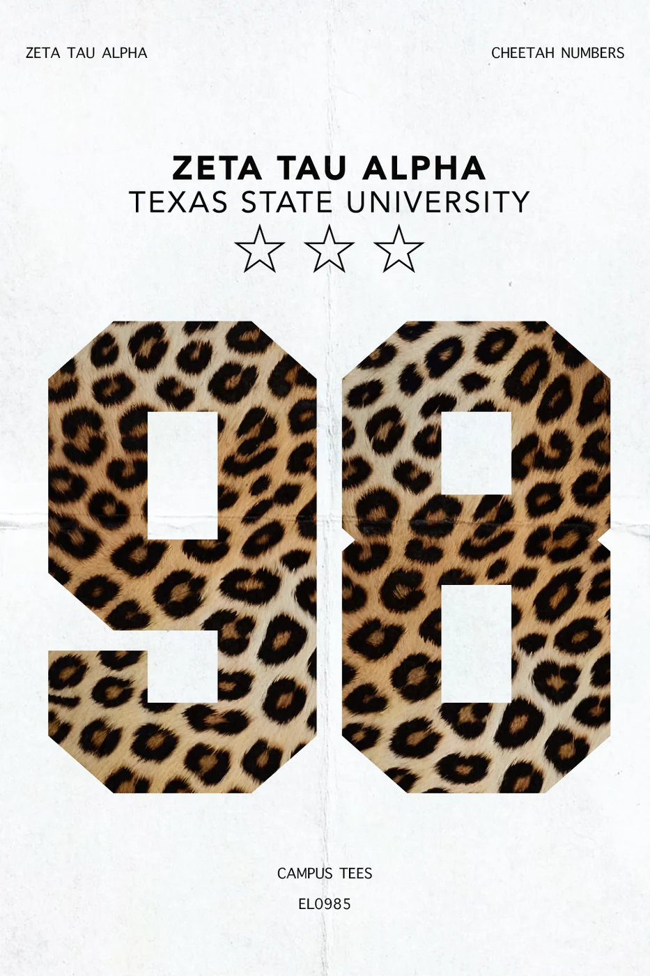 Texas State Zeta Cheetah Numbers — Zeta Tau Alpha custom apparel design inspiration