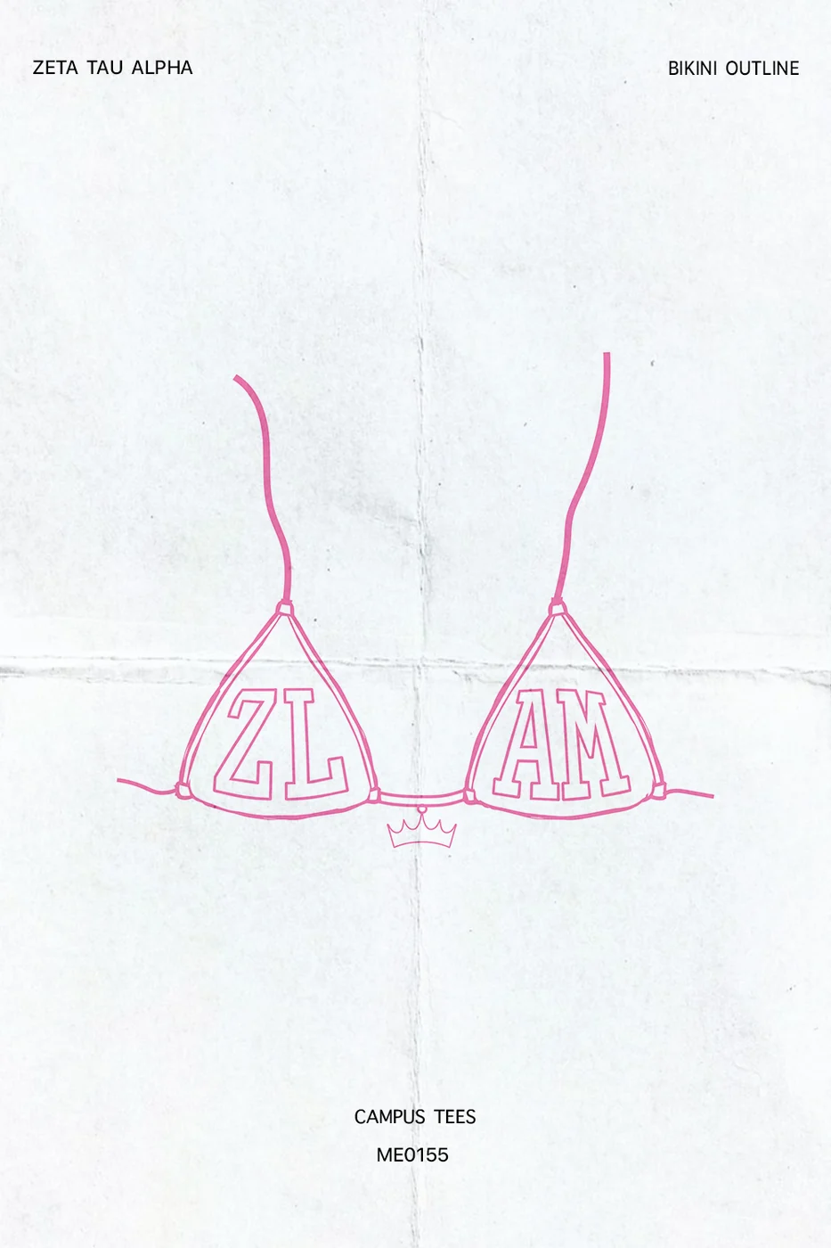 Binghamton ZTA Bikini Top Outline — Campus Tees custom apparel design inspiration